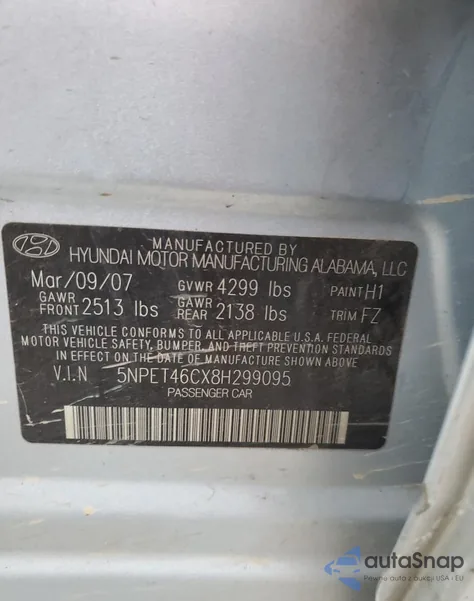 2008 Hyundai Sonata Gls from USA, damaged, VIN 5NPET46CX8H299095